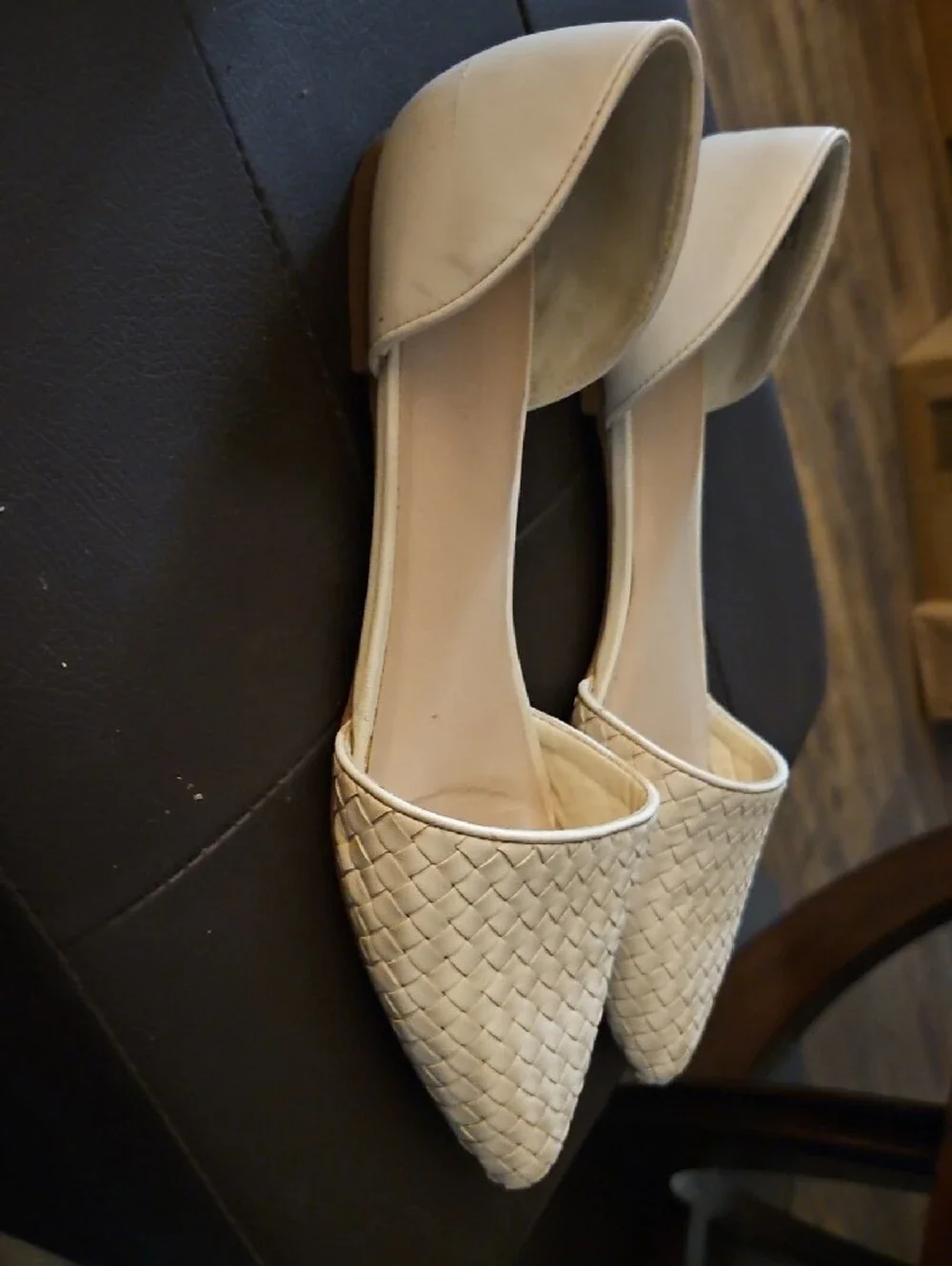 JustFab Cream Woven Pointed-Toe D'Orsay Flats